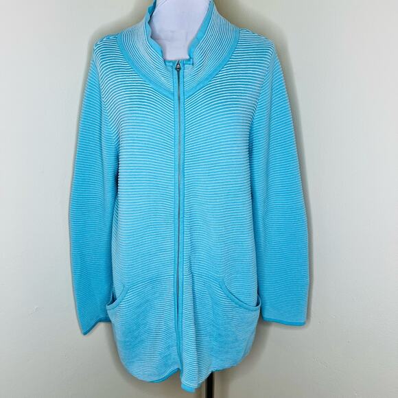 Soft Surroundings Corcovado Sweater Jacket Large Womens Blue Full Zip Longline - Picture 1 of 10
